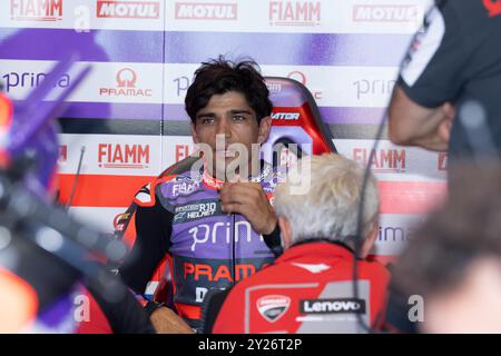 Francesco Bagnaia lors des essais MotoGP lundi sur le circuit mondial de Misano Marco Simoncelli le 9 septembre 2024 à Misano Adriatico, Italie. Banque D'Images