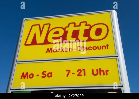 Netto logo Marken Discount Sign Brand Signage Mark marquage supermarché, extérieur extérieur extérieur extérieur extérieur extérieur extérieur extérieur, Allemagne Europe Banque D'Images