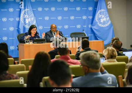 New York, New York, États-Unis. 9 septembre 2024. Le Représentant permanent de la Trinité-et-Tobago, DENNIS FRANCIS, fait un dernier exposé avec la presse sur son expérience au cours de son mandat de Président de l'Assemblée générale. Il sera suivi par Philemon Yang, ancien premier Ministre du Cameroun. (Crédit image : © Bianca Otero/ZUMA Press Wire) USAGE ÉDITORIAL SEULEMENT! Non destiné à UN USAGE commercial ! Crédit : ZUMA Press, Inc/Alamy Live News Banque D'Images