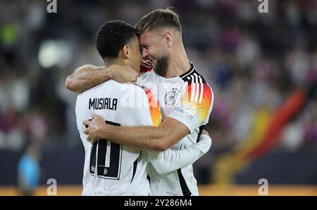 Dusseldorf, Deutschland. 07 septembre 2024. firo : 07.09.2024, Football, Football, match international équipe nationale DFB Ligue des Nations hommes Allemagne - Hongrie Niclas Fullkrug (R) célèbre après son objectif de faire 1-0 avec Jamal Musiala crédit : dpa/Alamy Live News Banque D'Images