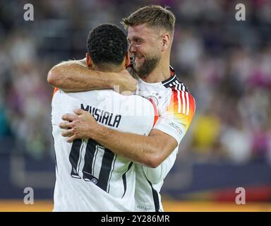Dusseldorf, Deutschland. 07 septembre 2024. firo : 07.09.2024, Football, Football, match international équipe nationale DFB Ligue des Nations hommes Allemagne - Hongrie Niclas Fullkrug (R) célèbre après son objectif de faire 1-0 avec Jamal Musiala crédit : dpa/Alamy Live News Banque D'Images