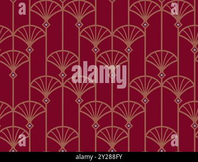 Motif sans couture vintage dans le style art déco. Motif floral sans couture rétro avec feuille de palmier géométrique abstraite. Banque D'Images