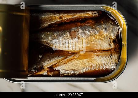 conserves de sardines à l'huile d'olive avec des craquelins Banque D'Images