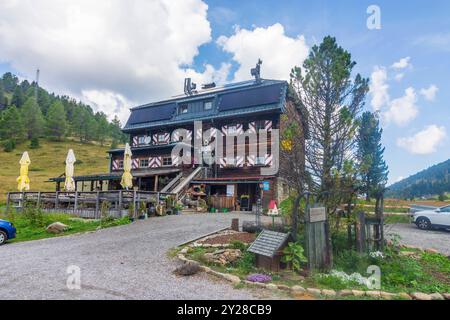 Cabane de montagne Dr-Josef-Mehrl-Hütte, hameau Schönfeldsattel, col de montagne Schönfeld, vallée de Feldbach, Nock Mountains Nockberge ou Nockgebirge Thomatal Banque D'Images