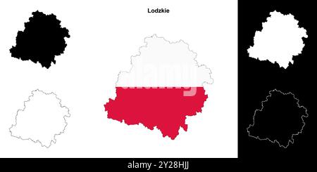 Ensemble de cartes de contour de la province de Lodzkie Illustration de Vecteur