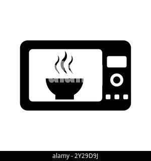 Icône du four à micro-ondes. Bol vapeur chaud. Illustration vectorielle noire simple. Symbole de cuisine moderne. Illustration de Vecteur