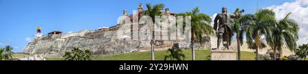 Panorama du château San Felipe de Barajas par une journée ensoleillée, Carthagène, Colombie, Amérique du Sud Banque D'Images