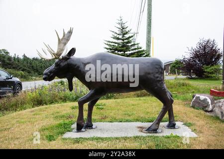 Sculpture d'orignal au Brown's Restaurant on NL 80 à Whiteway, Terre-Neuve-et-Labrador, Canada Banque D'Images