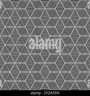 Motif sans couture de lignes hexagonales abstraites. Fond de motif d'illustration vectorielle noir et blanc Illustration de Vecteur