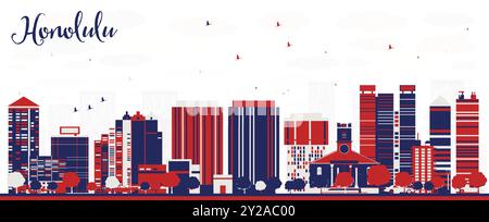 Honolulu Hawaii ville skyline avec des bâtiments de couleur. Illustration vectorielle. Paysage urbain avec des points de repère. Illustration de Vecteur