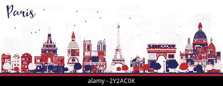 Abstrait Paris France ville horizon avec des bâtiments de couleur. Illustration vectorielle. Paysage urbain avec des points de repère. Illustration de Vecteur