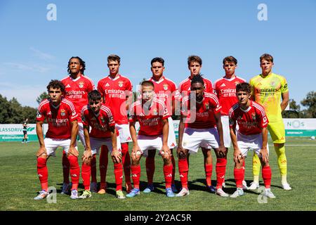 Alcochete, Portugal. 20 août 2024. Équipe de Benfica vu pendant le match Liga Revelacao entre les équipes de Sporting CP et SL Benfica à Estadio Aurelio Pereira. Sporting u23 vs SL Benfica u23 ; score final 1:0 crédit : SOPA images Limited/Alamy Live News Banque D'Images