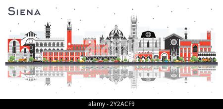 Siena Toscane Italie ville Skyline avec des bâtiments de couleur et des reflets isolés sur blanc. Illustration vectorielle. Illustration de Vecteur