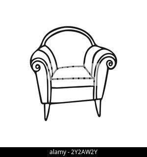 Fauteuil contour lineart dans le style provençal, simple doodle dessin icône logo élément de design intérieur, isolé sur fond blanc. Illustration vectorielle Illustration de Vecteur