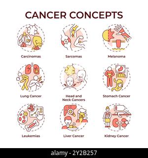 Icônes de concept multicolore cancer Illustration de Vecteur