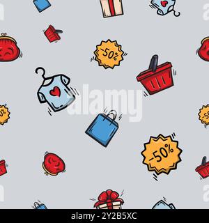 Modèle transparent vectoriel simple lié au shopping, au vendredi noir, aux promotions et aux ventes. Arrière-plan sans fin pour les tirages Illustration de Vecteur