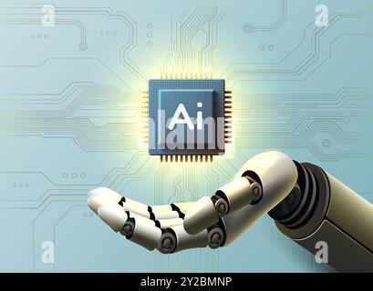 Bras de robot avec micropuce, processeur ai, électronique de microprocesseur. Vecteur Illustration de Vecteur