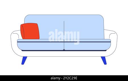 Canapé contemporain avec coussin rouge objet de dessin animé 2D. Illustration de Vecteur