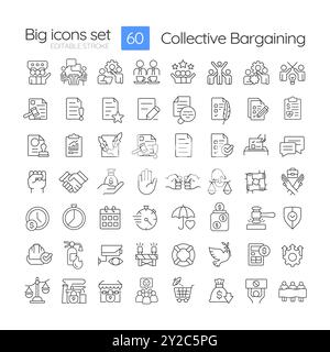 Icônes linéaires de négociation collective définies Illustration de Vecteur
