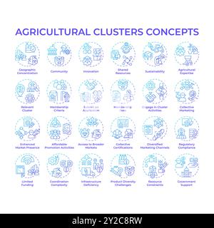 Icônes de concept de dégradé bleu de grappes agricoles Illustration de Vecteur