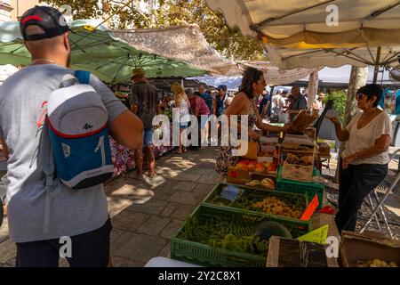 Marché, ou marché dans la Terra Vechja sur la place du marché, Bastia, Corse Banque D'Images