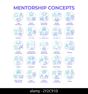 Icônes de concept de dégradé bleu de mentorat Illustration de Vecteur