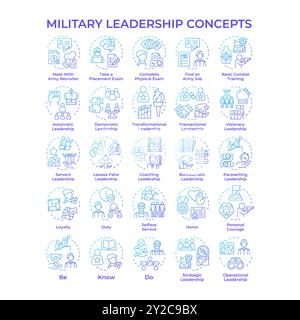 Icônes de concept de gradient bleu de leadership militaire Illustration de Vecteur