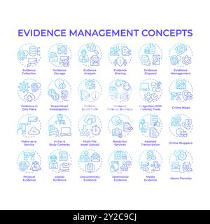 Icônes de concept de dégradé bleu de gestion des preuves Illustration de Vecteur