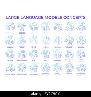 Icônes de concept de dégradé bleu pour les modèles de langue de grande taille Illustration de Vecteur