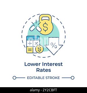 Icône de concept multicolore de taux d'intérêt inférieurs Illustration de Vecteur