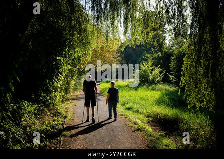 Berlin, Deutschland. 05th Sep, 2024. Photo symbolique sur le thème des retraités. Un vieux couple marche le long d'un chemin ensemble. Berlin, 5 septembre 2024 crédit : dpa/Alamy Live News Banque D'Images