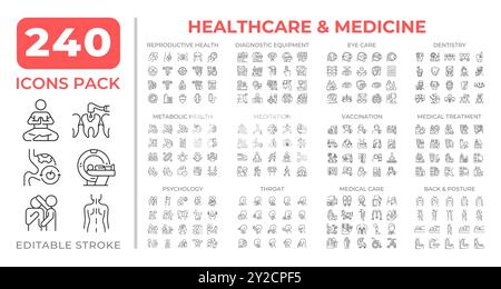 Collection d'icônes de ligne de médecine de santé Illustration de Vecteur