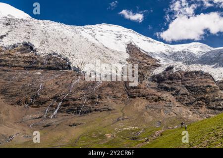 Le mont Togolung de 6773 m de haut -à gauche- et le mont Nojin Kangsang de 7206 m de haut -à droite- vu vers le col de Karo-la dans l'Himalaya Lhagoi K Banque D'Images