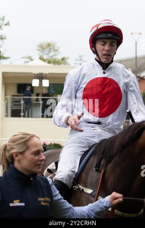 Ascot, Berkshire, Royaume-Uni. 7 septembre 2024. BRIONI monté par le jockey James Doyle remporte le UK Hi-Fi Show Live du 21 au 22 septembre “Concluded” handicap Stakes (classe 3) (pour les chevaux qui n’ont gagné qu’UNE course) le deuxième jour du Big Food and Drink Festival à l’hippodrome d’Ascot dans le Berkshire. Propriétaire Mme M C Sweeney & Alan King, entraîneur Alan King. Crédit : Maureen McLean/Alamy Banque D'Images