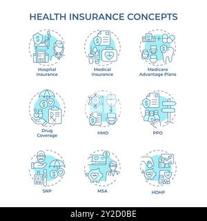 Icônes de concept bleu doux d'assurance maladie Illustration de Vecteur