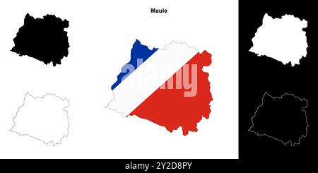 Ensemble de cartes de contour de la région de Maule Illustration de Vecteur