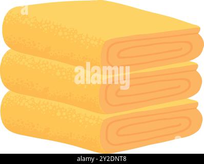 Serviette de bain. Serviette en tissu de dessin animé accrochée à l'anneau, tissu de couleur roulé et icône d'illustration vectorielle de serviette pliée. Serviette de bain pour l'hygiène, salle de bains texti Illustration de Vecteur