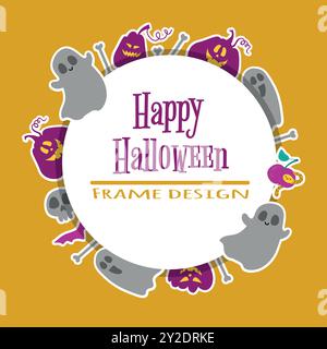 Frontière d'Halloween avec des fantômes mignons, fantaisistes hantant la scène avec leur charme adorable, capturant l'esprit des festivités effrayantes. Dessin animé vecto Illustration de Vecteur