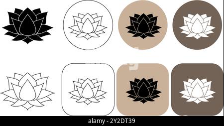 logo lotus ligne noir et blanc. Ensemble logo et icône d'ornement floral. Collection de design de logo de fleur de beauté abstraite. illustration vectorielle Illustration de Vecteur