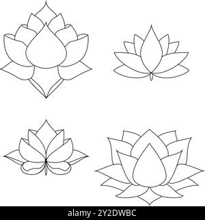 Icône de nénuphar vectoriel. Symbole de lotus de yoga, fleur de bien-être et de style de vie sain, floraison élégante. Jeu de traits fins de contour modifiable. Naturel simple Illustration de Vecteur