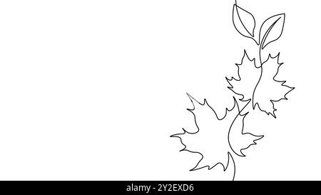 Concept de symbole de feuilles d'automne continues d'une ligne. Arbre d'érable canadien silhouette. Illustration vectorielle de dessin d'esquisse à ligne unique blanche numérique Illustration de Vecteur