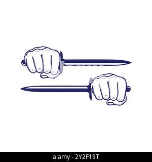 Esquisse dessinée à la main Hand Hold Dagger couteau Sword Sword illustration Vector Illustration de Vecteur