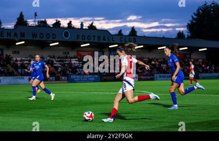 Mariona Caldentey d'Arsenal en action lors de la demi-finale de qualification de la première ronde de l'UEFA Women's Champions League à Meadow Park, Borehamwood. Date de la photo : mercredi 4 septembre 2024. Banque D'Images