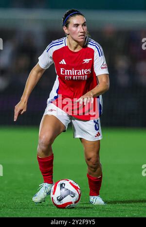 Mariona Caldentey d'Arsenal en action lors de la demi-finale de qualification de la première ronde de l'UEFA Women's Champions League à Meadow Park, Borehamwood. Date de la photo : mercredi 4 septembre 2024. Banque D'Images