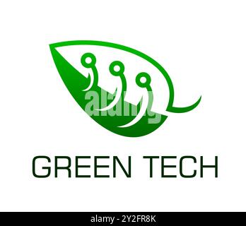 Icône de technologie verte, ferme numérique intelligente et technologie d'énergie verte écologique. Symbole vectoriel de feuille pour un service agricole intelligent respectueux de l'environnement, une agriculture durable, une énergie propre et une marque technologique innovante Illustration de Vecteur