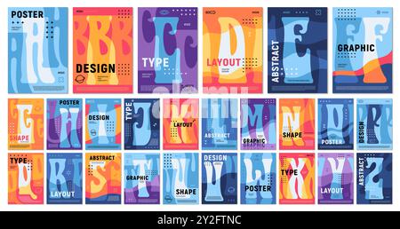 Couvertures de livre de typographie alphabet psychédélique y2k groovy, mise en page de modèles d'affiches. Caractères abc vectoriels dans le style hippie Acid. Police rétro-futuriste, lettres de police avec des formes arrondies et courbes fluides Illustration de Vecteur