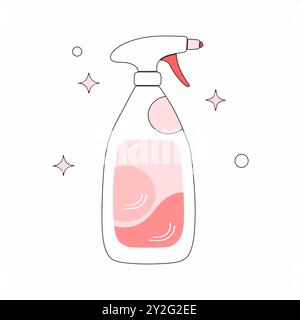 Une illustration vectorielle minimale d'un vaporisateur de nettoyage avec des accents roses, idéal pour le nettoyage, la maison, ou les conceptions sur le thème de l'hygiène... Illustration de Vecteur