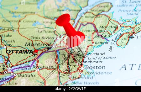 Portland, Maine PIN sur la carte Banque D'Images