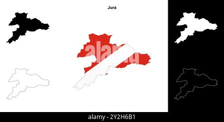 Ensemble de cartes de contour de canton du Jura Illustration de Vecteur