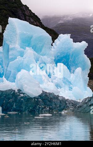 Détail de l'iceberg glaciaire provenant de la glace vêlée au large du glacier South Sawyer à Tracy Arm, dans le sud-est de l'Alaska, aux États-Unis, dans l'océan Pacifique. Banque D'Images